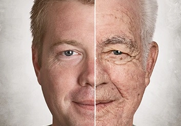 Yound and old faces compared vertically