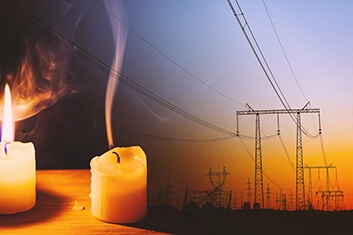Lightened candles and powerlines